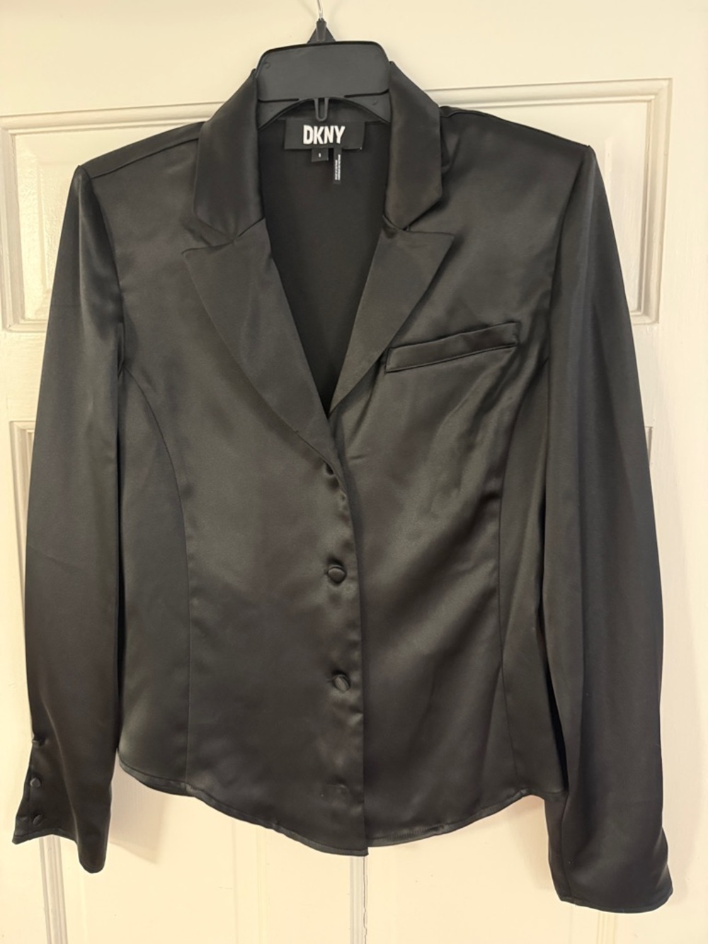 DKNY Black Satin Single-Breasted Blazer
